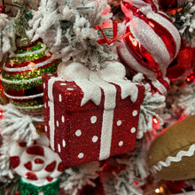 Load image into Gallery viewer, Red and White Glitter Present Hanging Decoration
