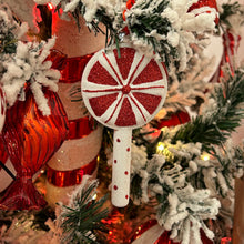 Load image into Gallery viewer, Red and White Glitter Lollipop Hanging Decoration
