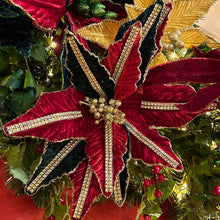 Load image into Gallery viewer, Red and Green Poinsettia with Gold Sequin Stem 67cm
