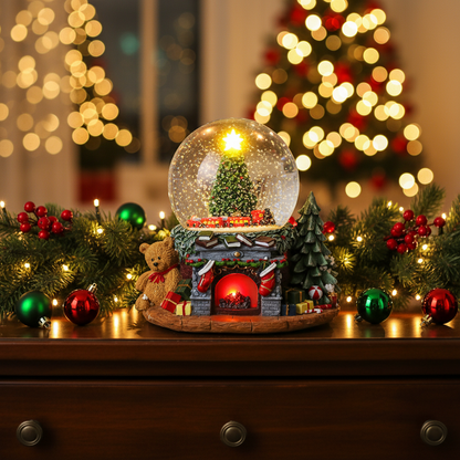 Christmas Fireplace Scene Musical Snowglobe