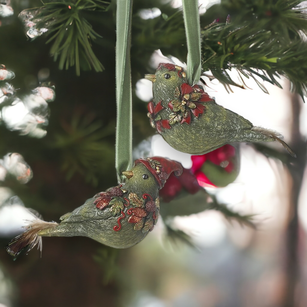 Set of 2 Decorative Christmas Bird Hanging Decoration