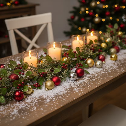 Glitter Holly Christmas Garland 180cm