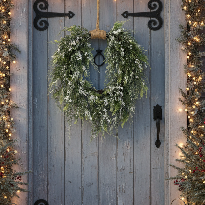 Snowy Cedar Jute Christmas Wreath 64cm