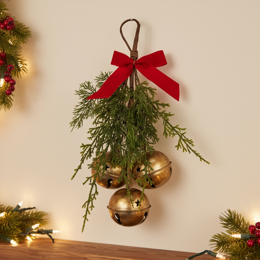 Christmas Hanging Bouquet with Bow and Bells