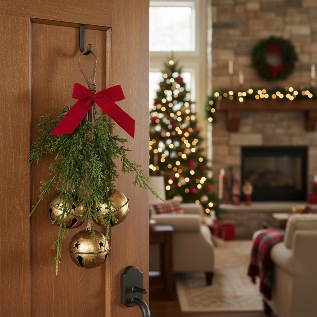 Christmas Hanging Bouquet with Bow and Bells