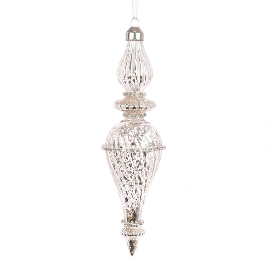 Silver Glass Fancy Finial Christmas Bauble 20cm