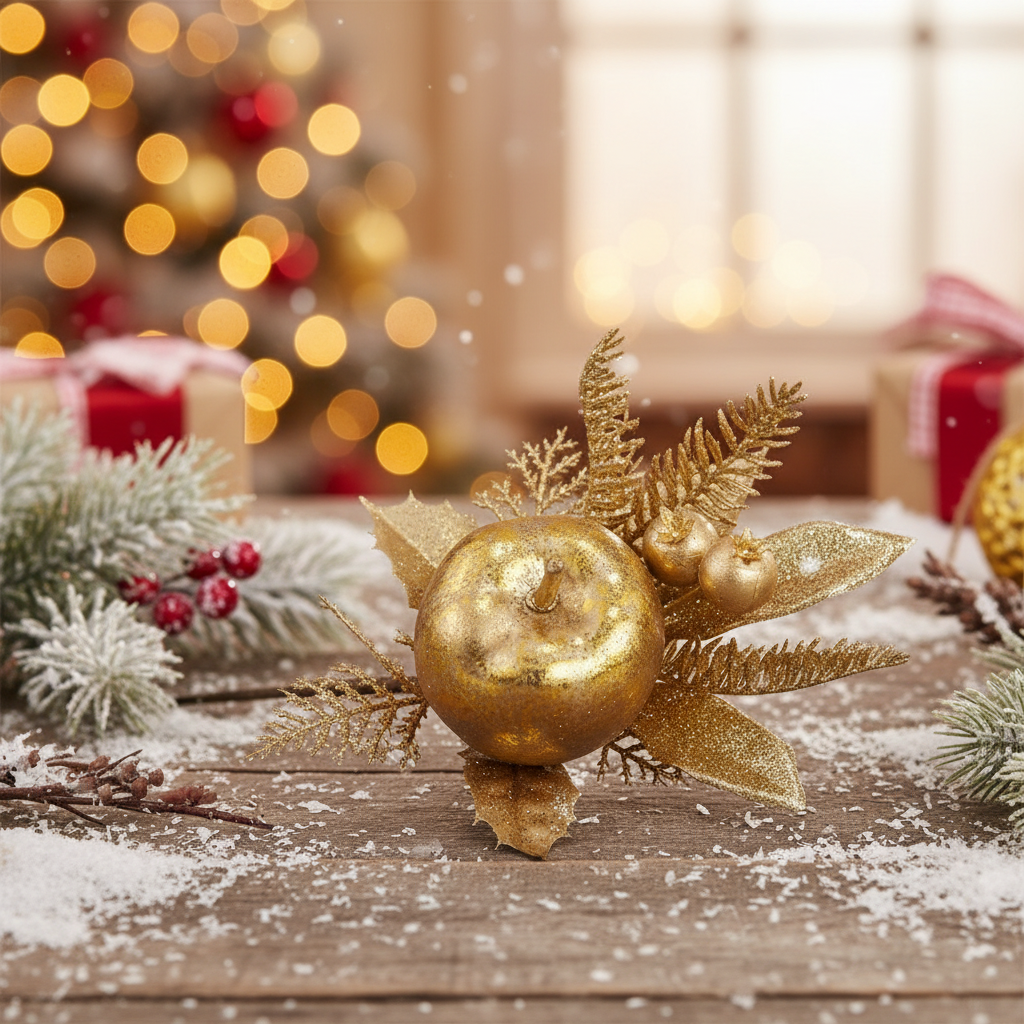 Gold Apple and Berry Christmas Pick