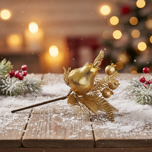 Gold Pear and Berry Christmas Pick