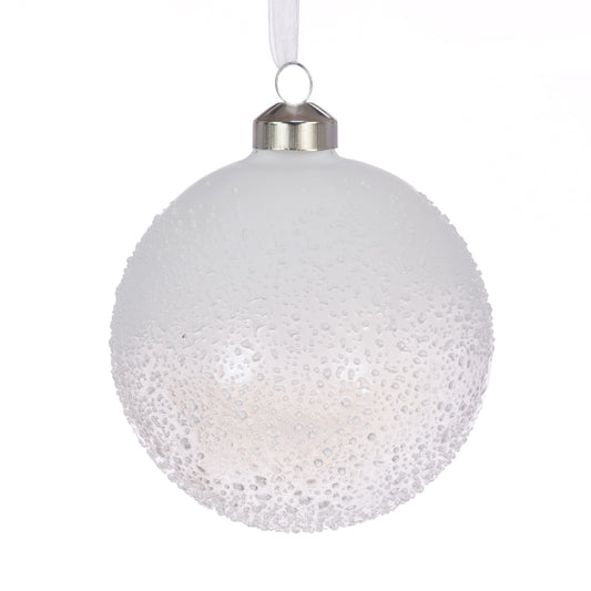 White Ice Effect Glass Christmas Bauble 10cm
