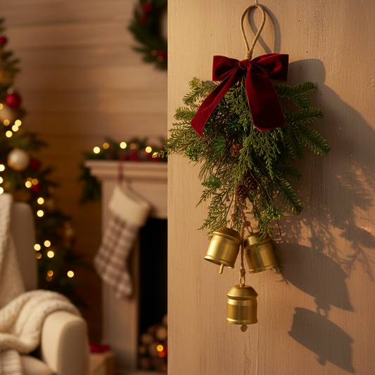 Belmesthorpe Christmas Hanging Bouquet with Bow and Bells