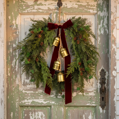 Belmesthorpe Christmas Wreath with Bow and Bells