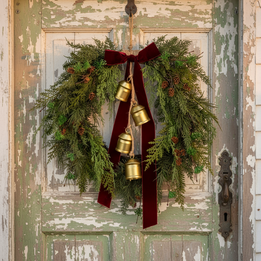 Belmesthorpe Christmas Wreath with Bow and Bells