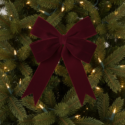 Burgundy Velvet Wired Christmas Bow 35cm