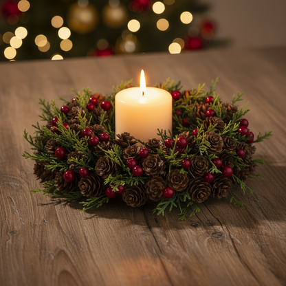 Pinecone and Berry Christmas Candle Ring