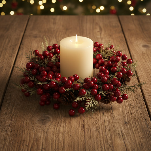 Red Berry Christmas Candle Ring 14cm