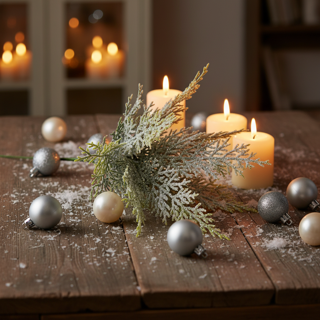 Artificial plant branch with green leaves on a white background