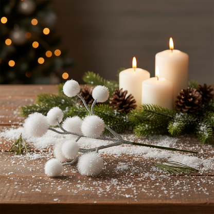White Christmas Pom Pom Pick 26cm