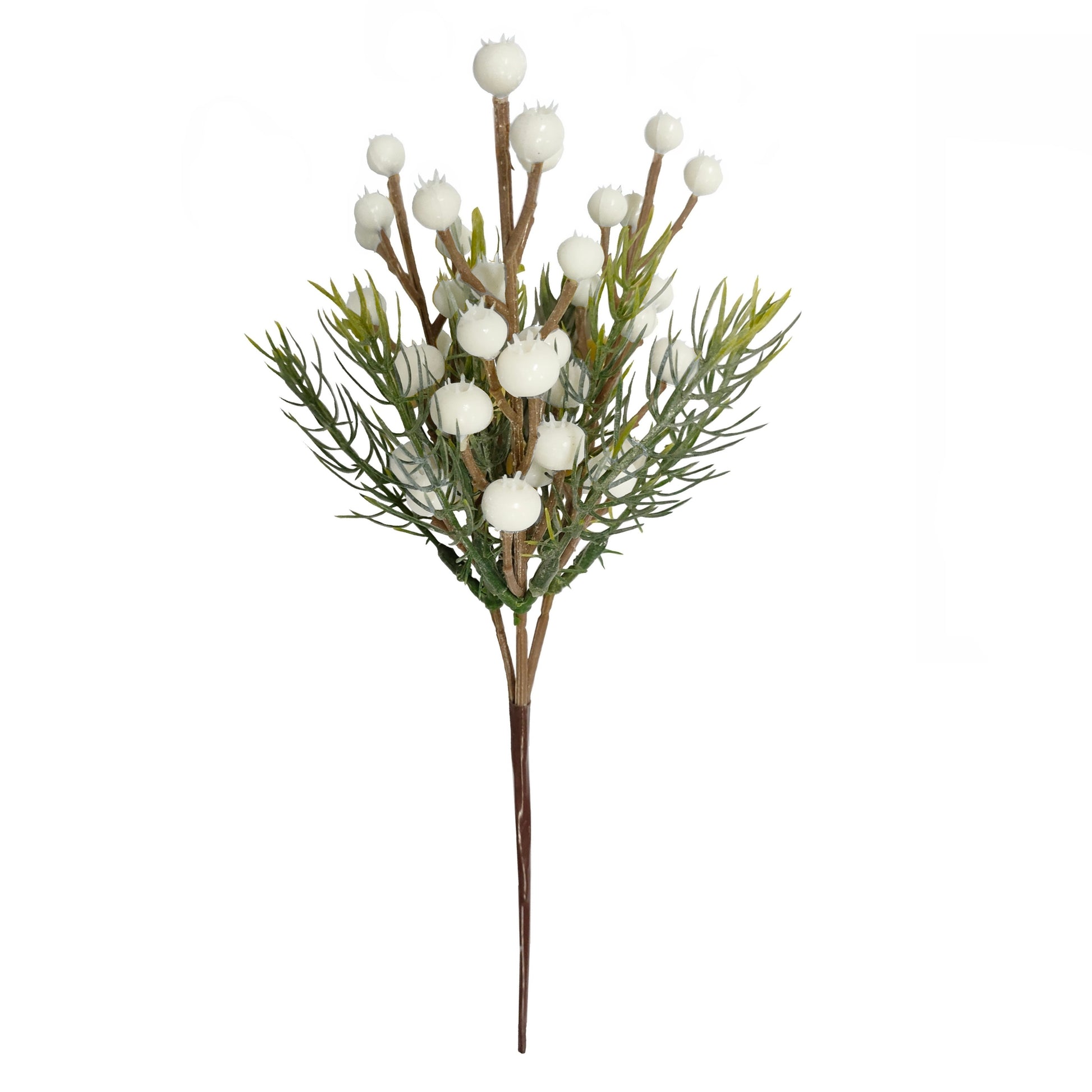 Artificial plant with white berries and green leaves on a white background