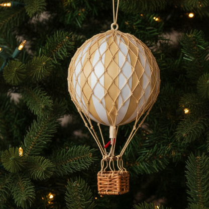 Floating the Skies Ivory Stripe Hot Air Balloon Christmas Decoration