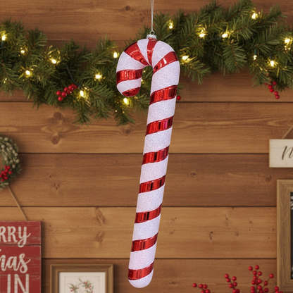 Large Red and White Glitter Candy Cane Christmas Decoration 60cm