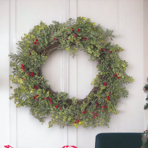 Red Berry and Winter Foliage Wreath