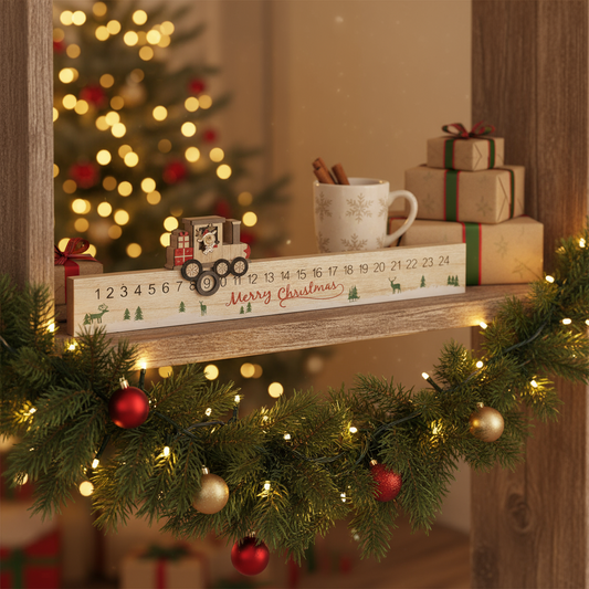 Train Merry Christmas Wooden Advent Rule