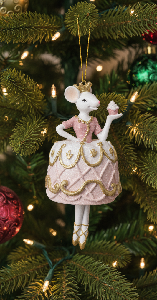 Gold Ballerina Mouse Hanging Christmas Tree Decoration