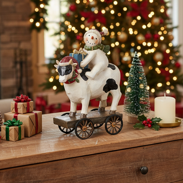 Snowman on Cow Christmas Ornament