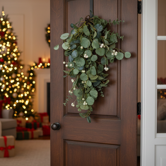 Christmas Green Leaf and Berry Hanging Branch Decoration