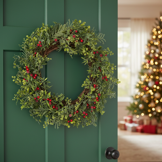 Red Berry and Winter Foliage Wreath