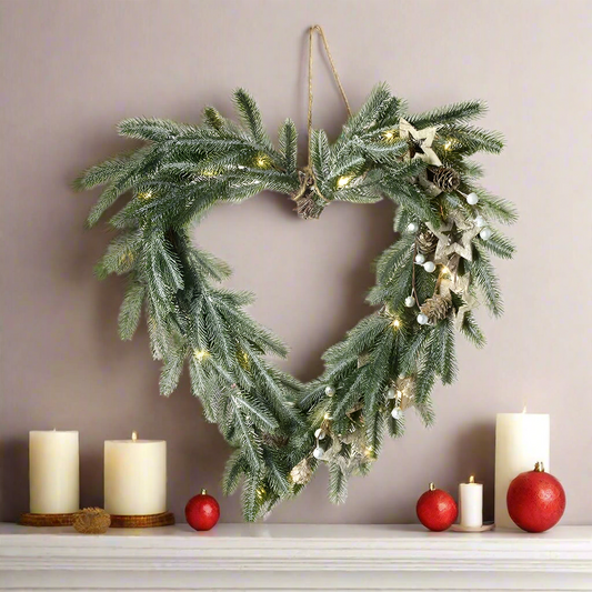 Christmas Heart Wreath With Stars Pre-lit