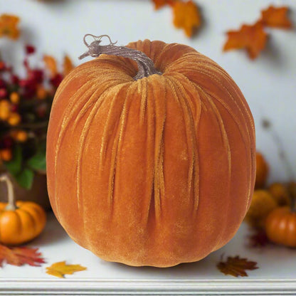 Large Velvet Orange Pumpkin Decoration