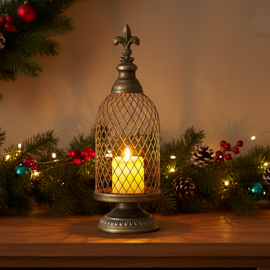 Metal Mesh Christmas Candle Holder