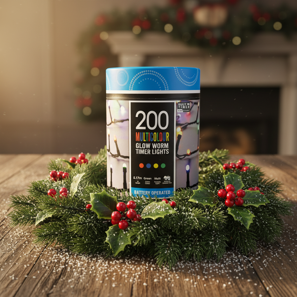 Festive 200 Multi Colour Glow Worm Christmas Lights Battery Operated