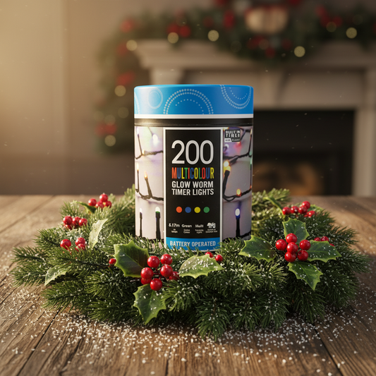 Festive 200 Multi Colour Glow Worm Christmas Lights Battery Operated