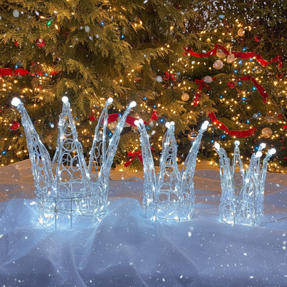 Chirstmas Soft Acrylic 3 Piece Set of Crowns 140 White LED Lights