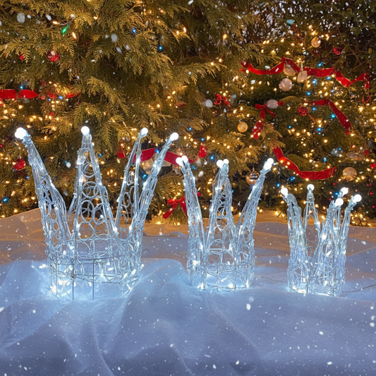 Chirstmas Soft Acrylic 3 Piece Set of Crowns 140 White LED Lights