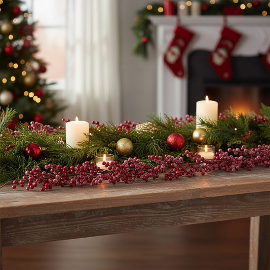 Red Cluster Berry Christmas Garland 130cm