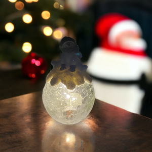 Christmas Snowman and Polar Bears on Lit Crackle Globes