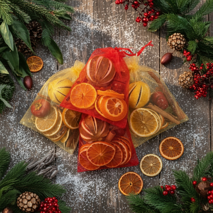 Festive Fruits and Cones Christmas Organza Bag