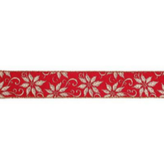 Dark Red and Gold Poinsettia Christmas Ribbon 5m