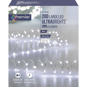 Premier 200 White Large LED Ultrabrigths Pin Wire Lights