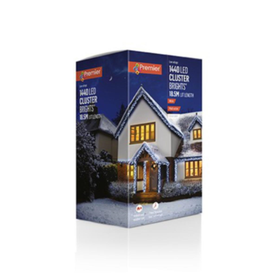 Premier 1440 LED Cluster Brights Christmas Lights White Clear Cable