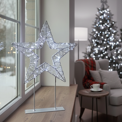 Silver Lit Star Table Top Twinkling LED Christmas Decoration