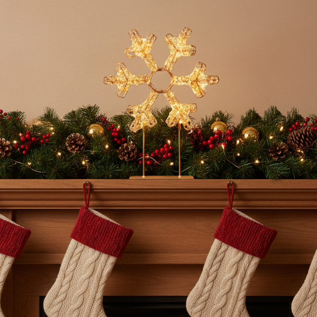 Rose Gold Lit Snowflake Table Top Twinkling Christmas Decoration