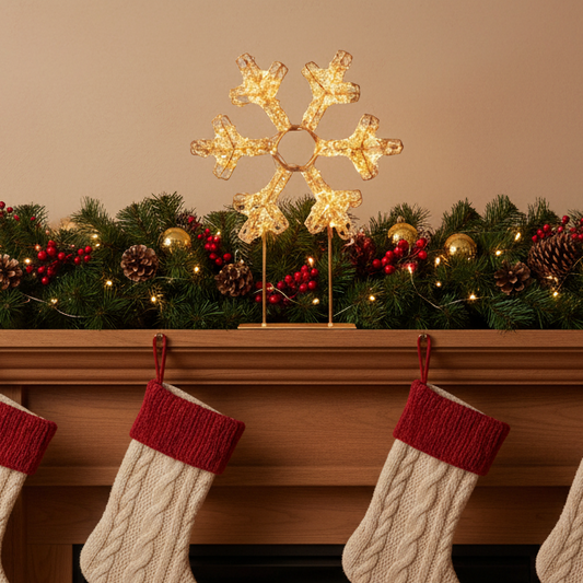 Rose Gold Lit Snowflake Table Top Twinkling Christmas Decoration