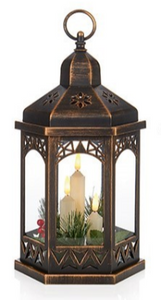 Hexagonal Lantern with Candles and Foliage