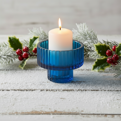 Blue Glass Christmas Candle Holder