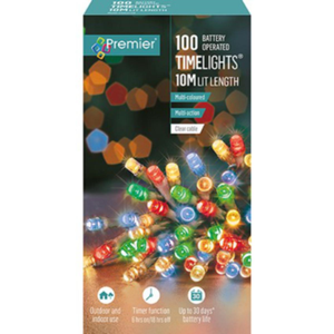 Premier TimeLights 100 Multi-Coloured LED Clear Cable String Lights