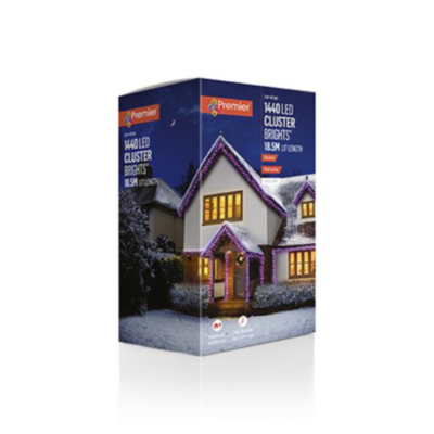 Premier 1440 LED Cluster Brights Christmas Lights Rainbow Clear Cable